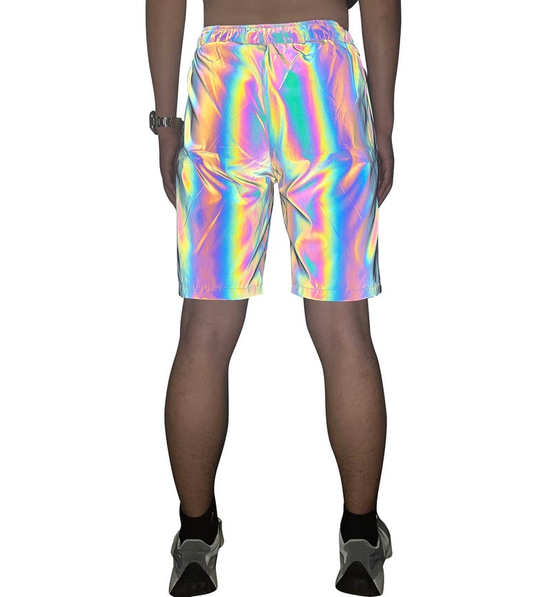 LZLRUN Rainbow Reflective Shorts Pants Men Fluorescent Trousers Casual Night Jogger (M, Shorts) - Image 2